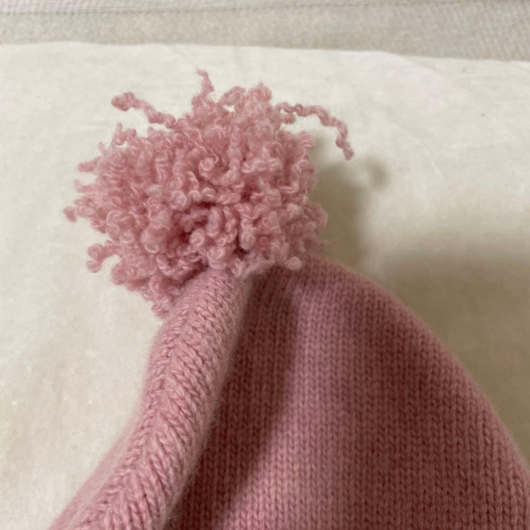 DIOR ディオール　ニット帽　ボンボン付きカシミヤウール　ロゴ入り　ピンク