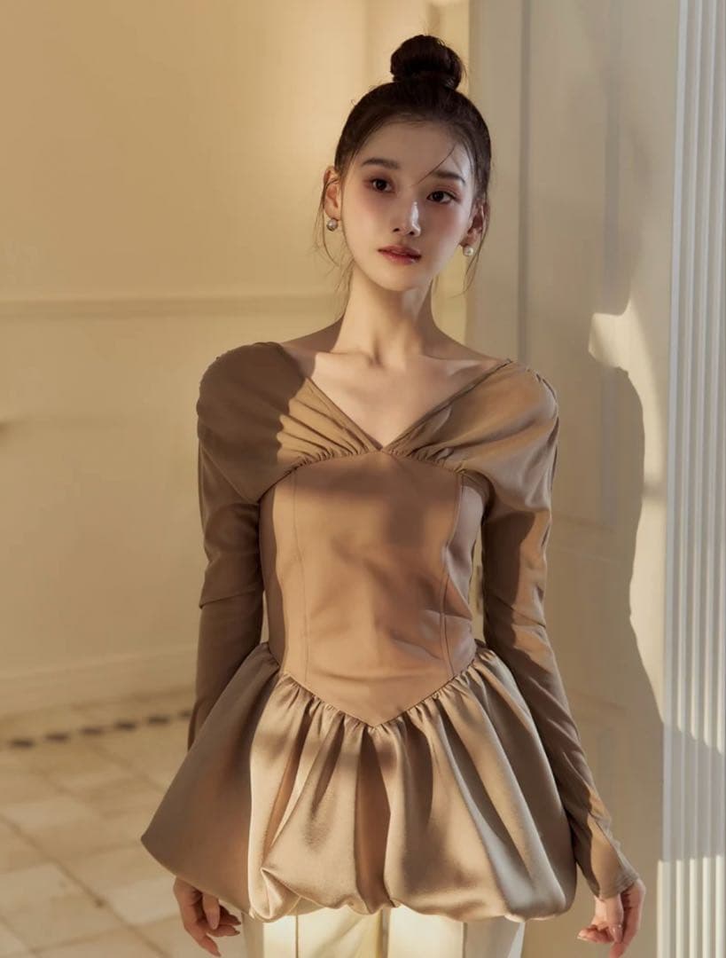 poláura ポローラ ビスチェドッキングバルーントップス mocha