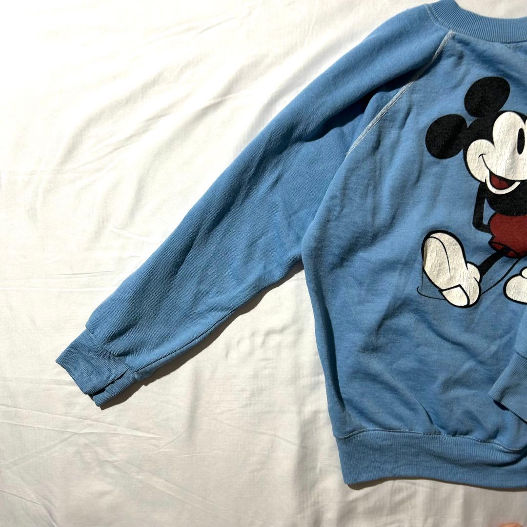80sミッキーマウスプリント 白足 スウェット vintage 水色 短丈