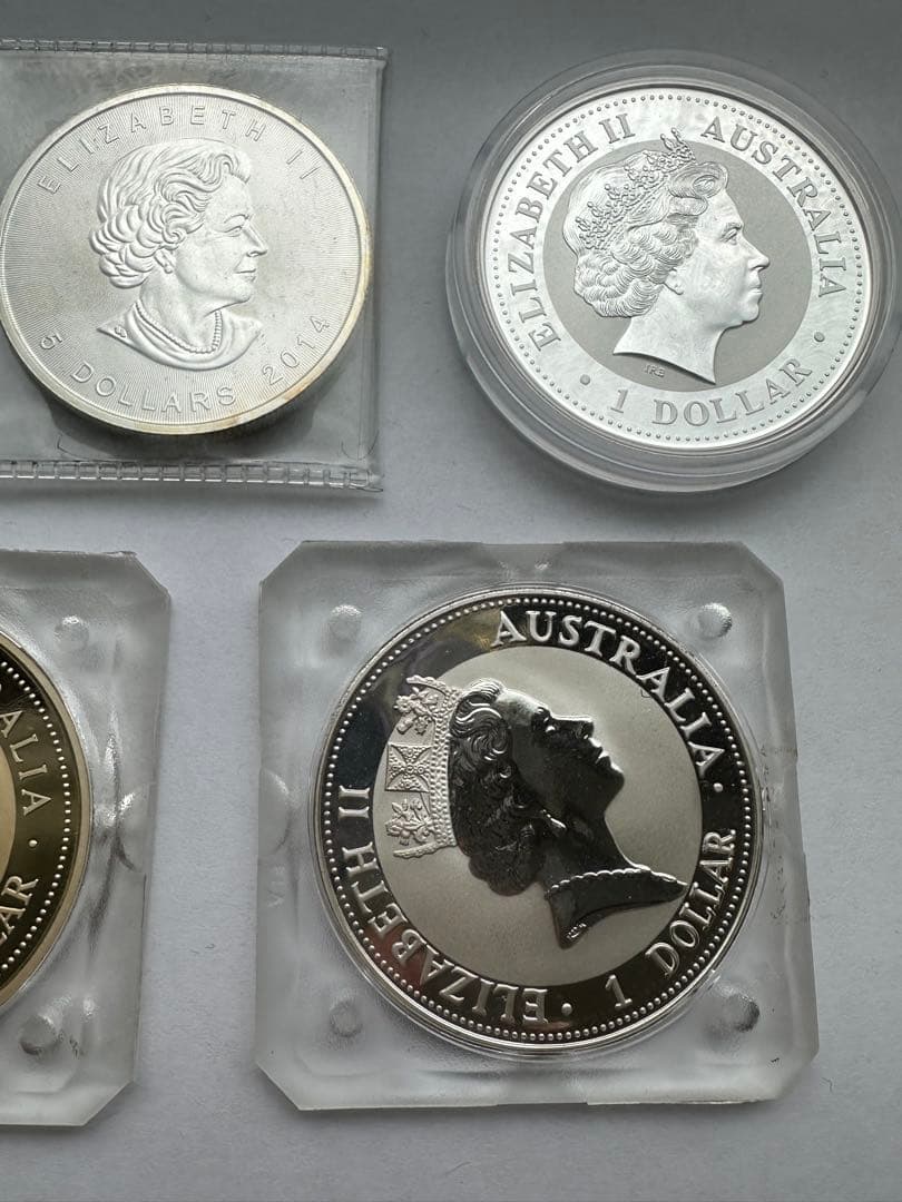 純銀　カナダ銀貨　オーストラリア銀貨　1OZ 9999純銀　銀貨5枚　希少