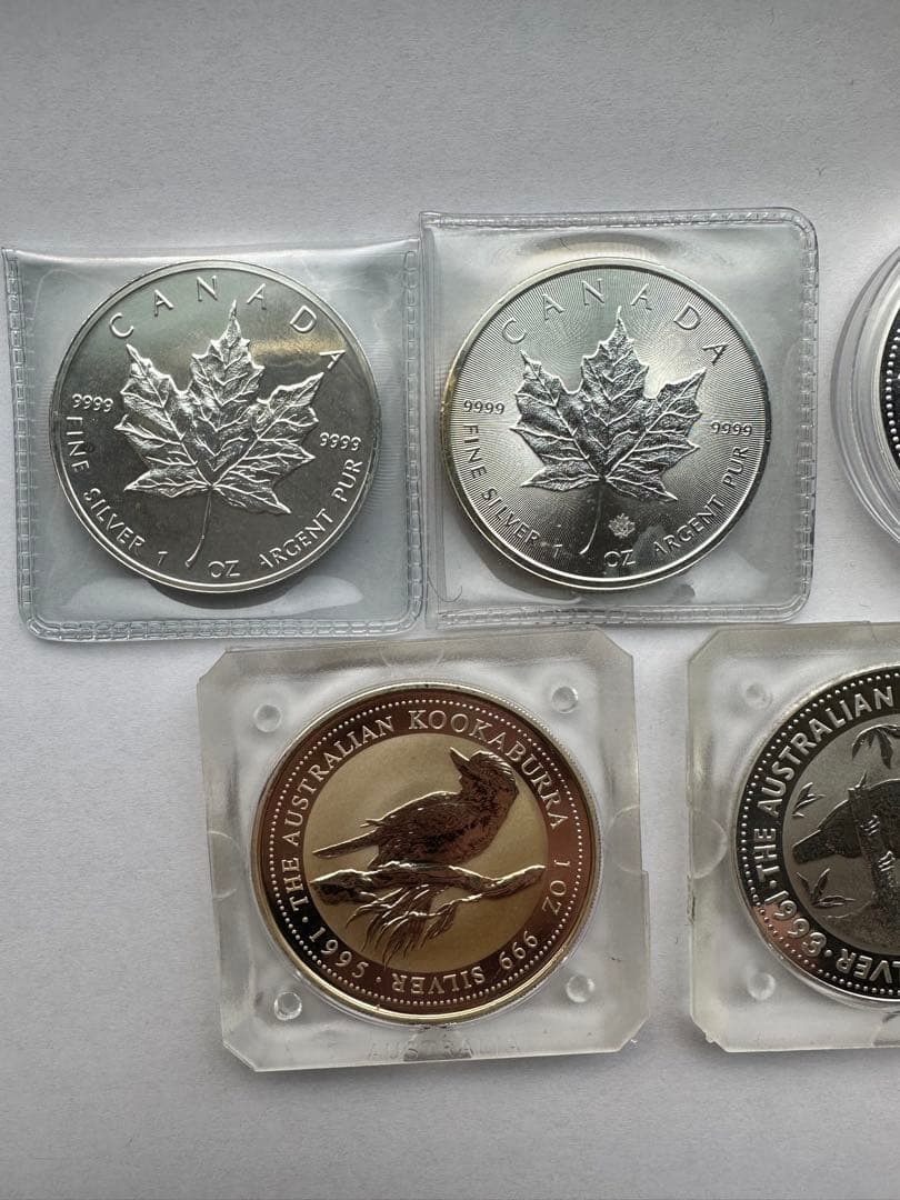 純銀　カナダ銀貨　オーストラリア銀貨　1OZ 9999純銀　銀貨5枚　希少