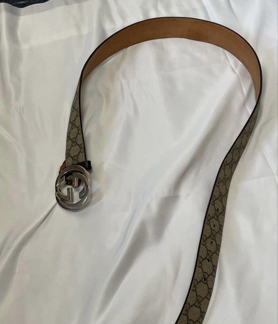 【美品✨】グッチ ベルト インターロッキング GGスプリーム PVC 大きめ