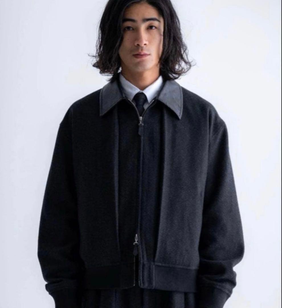 未使用品　SINSS Tweed short blouson 襟レザー
