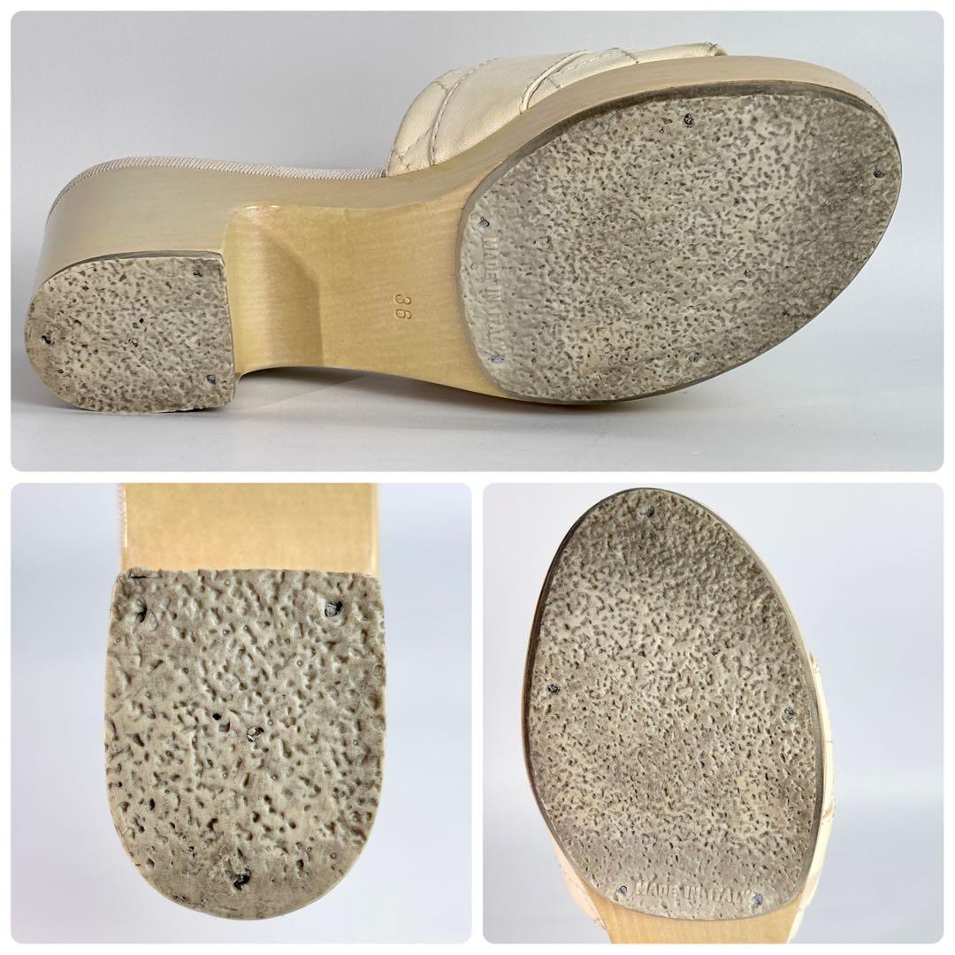 CHANEL シャネル ターンロック ミュール レザー アイボリー ヒール8㎝