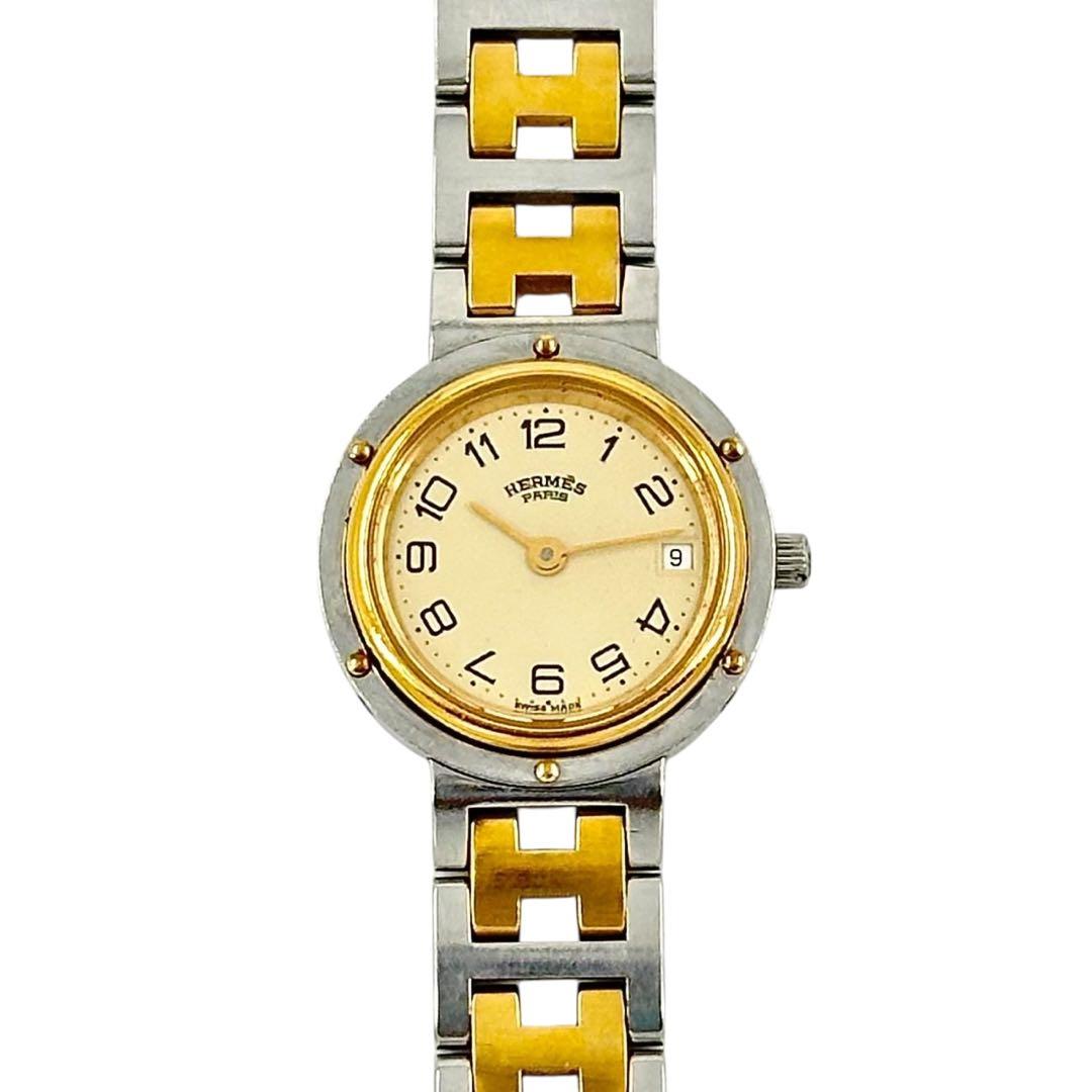 【美品】エルメス クリッパー Hベルト イエロー文字盤　コンビカラー