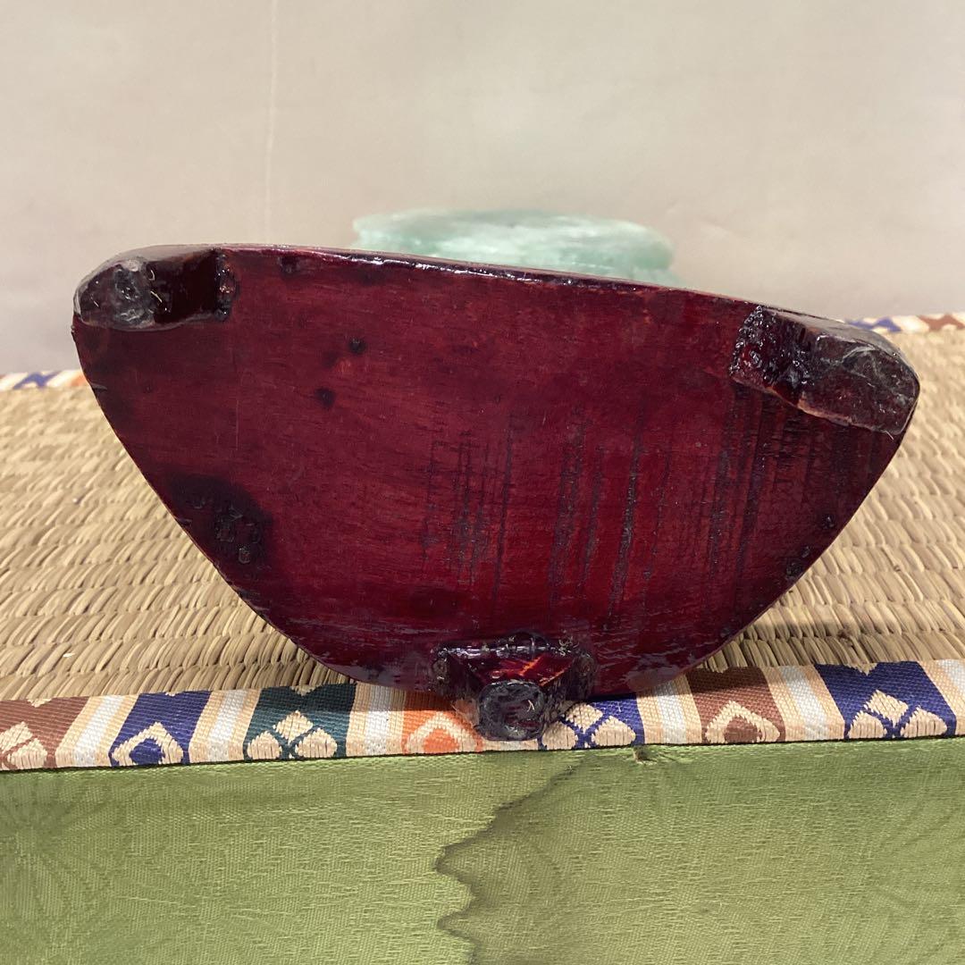 翡翠 神像 約24cm 木製台座付き