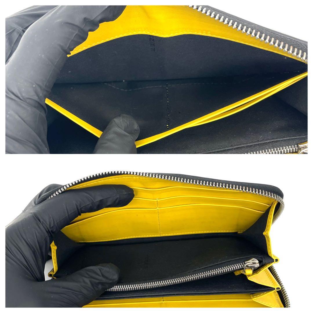 美品✨FENDI レザー 長財布 ラウンドファスナー イエローロゴ