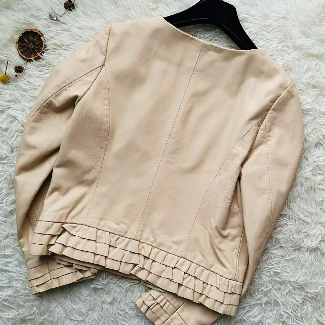 希少デザイン●最高級ラムレザー●デビュードフィオレ●ノーカラー レザージャケット