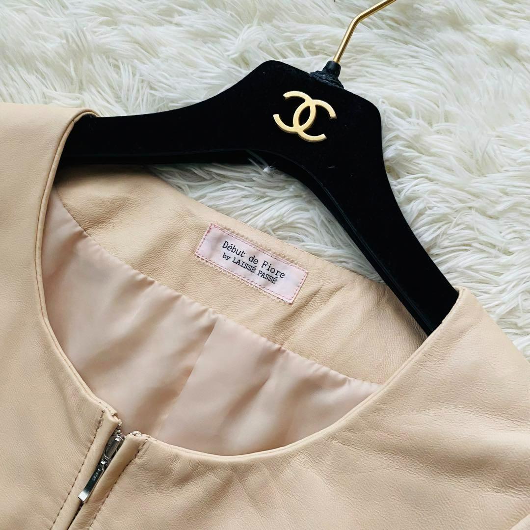 希少デザイン●最高級ラムレザー●デビュードフィオレ●ノーカラー レザージャケット