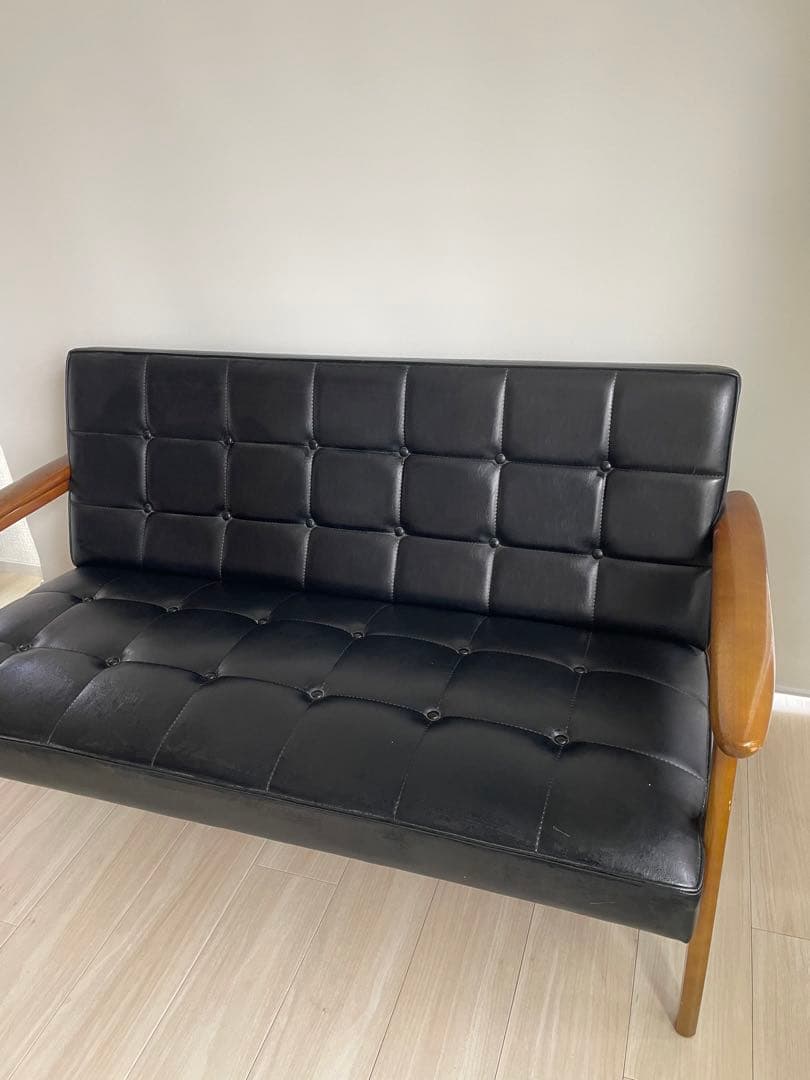 カリモク60 Kチェア ソファ 2人掛け スタンダードブラック 合成皮革