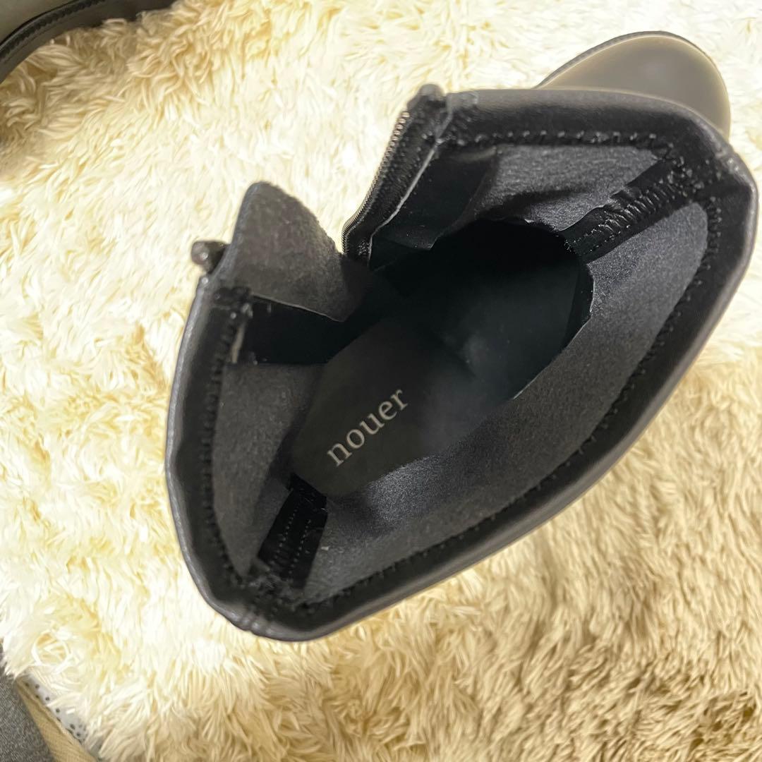 ヌエール　NOUER レザー ブラック ショートブーツ　23cm サイドゴア
