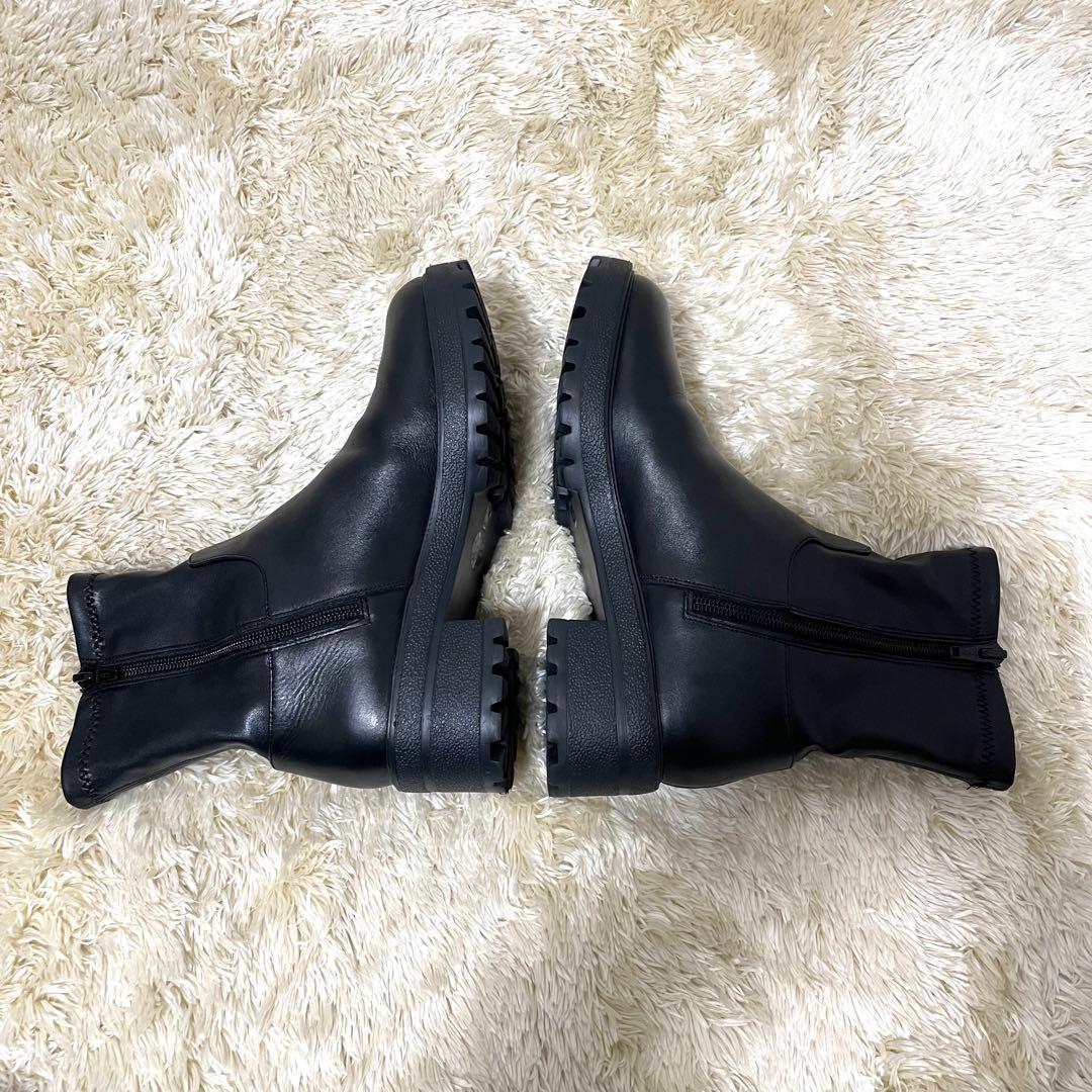 ヌエール　NOUER レザー ブラック ショートブーツ　23cm サイドゴア