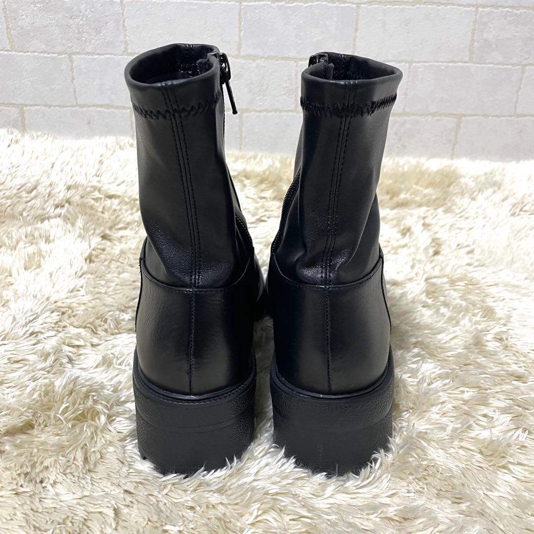 ヌエール　NOUER レザー ブラック ショートブーツ　23cm サイドゴア