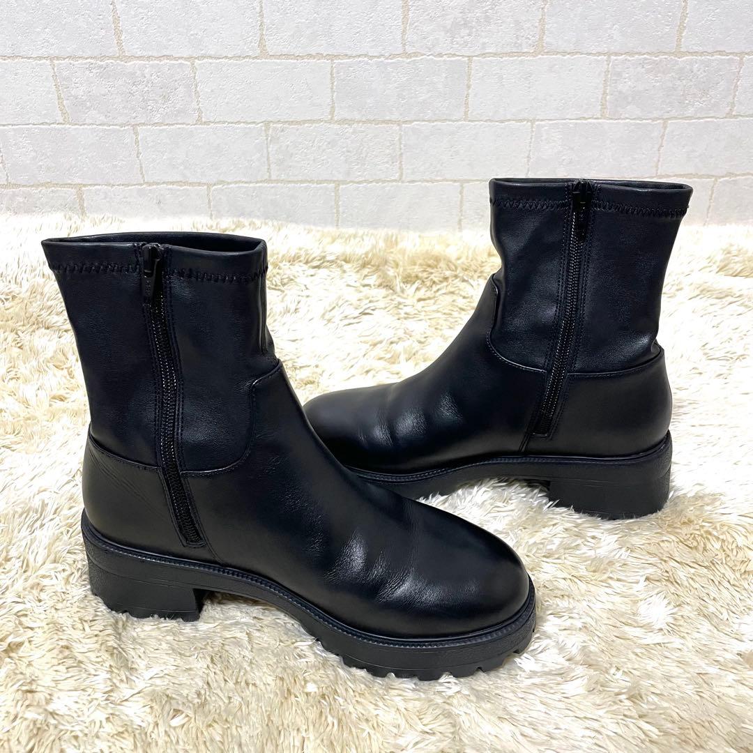 ヌエール　NOUER レザー ブラック ショートブーツ　23cm サイドゴア