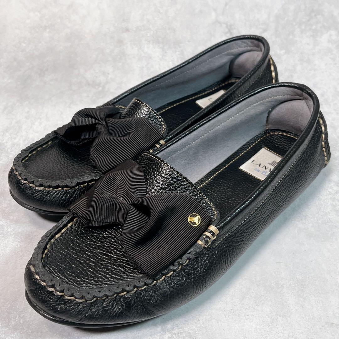 ☆美品☆【ランバン】ドライビングシューズ (23.5) モカシン　シボ革　リボン