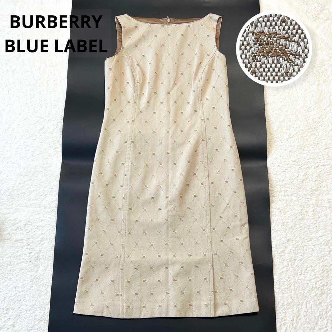 未使用級✨バーバリーブルーレーベル スカジャン 総柄 ホースロゴ刺繍 ベージュ