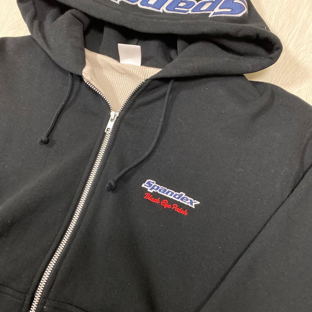 black eye patch spandex zip hood ジップパーカー