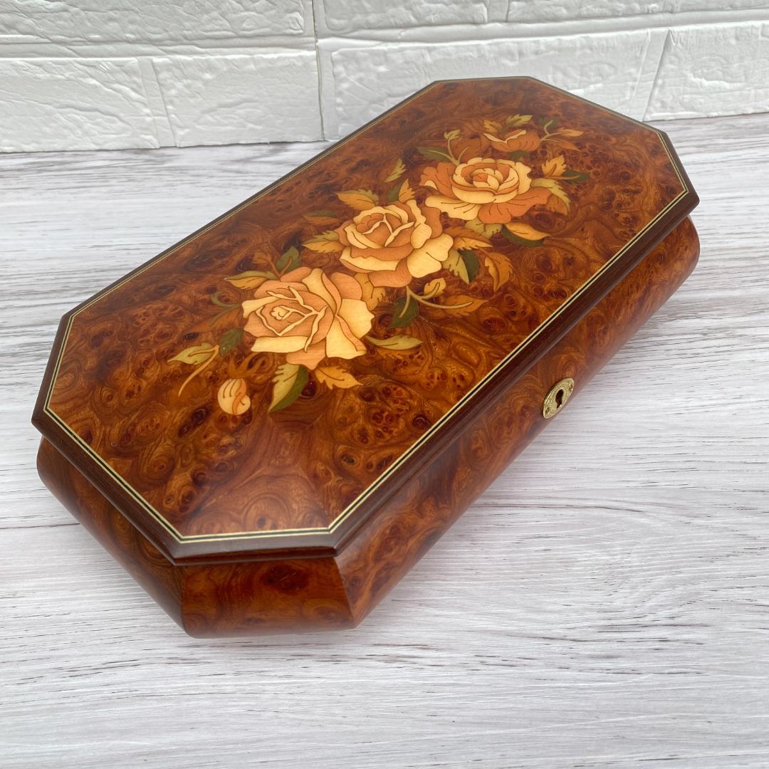 ◆新品同様◎REUGE リュージュ 小物入れオルゴール 象嵌細工 鍵付き