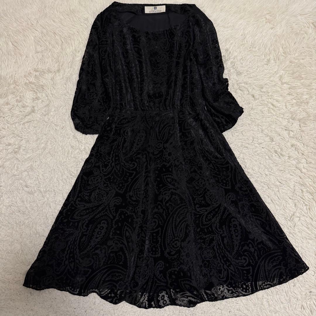 希少極美品　ジバンシー　ロングワンピース　ペイズリー総柄　ベルベット　ブラック