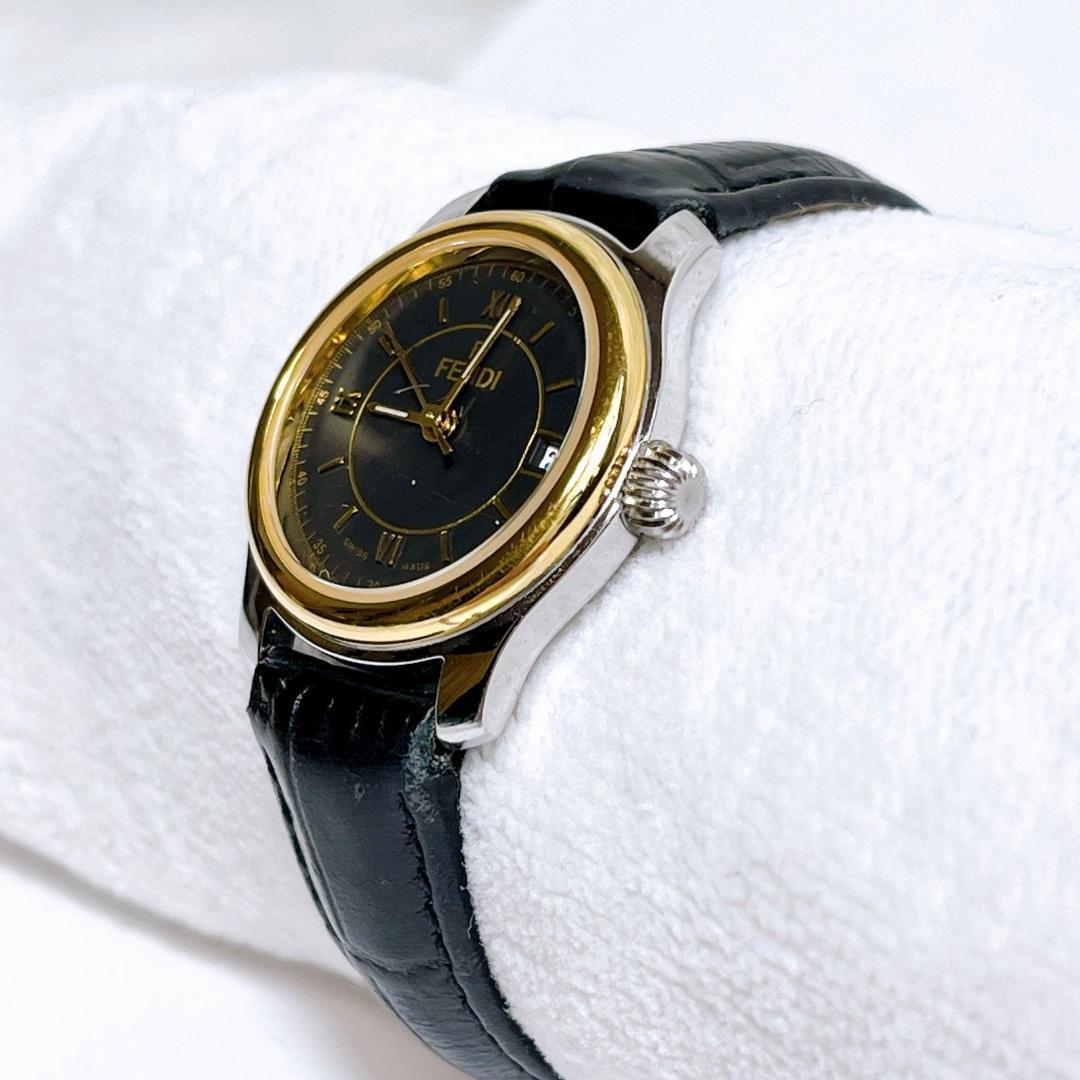 FENDI 電池交換済み　210L クォーツ デイト コンビカラー 黒文字盤