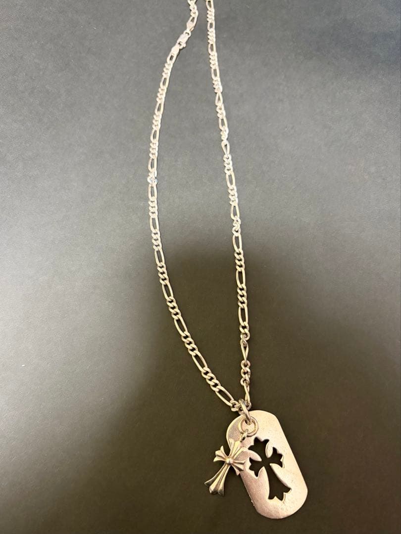 シルバー925 クロス タグ ペンダント ネックレス フィガロチェーン