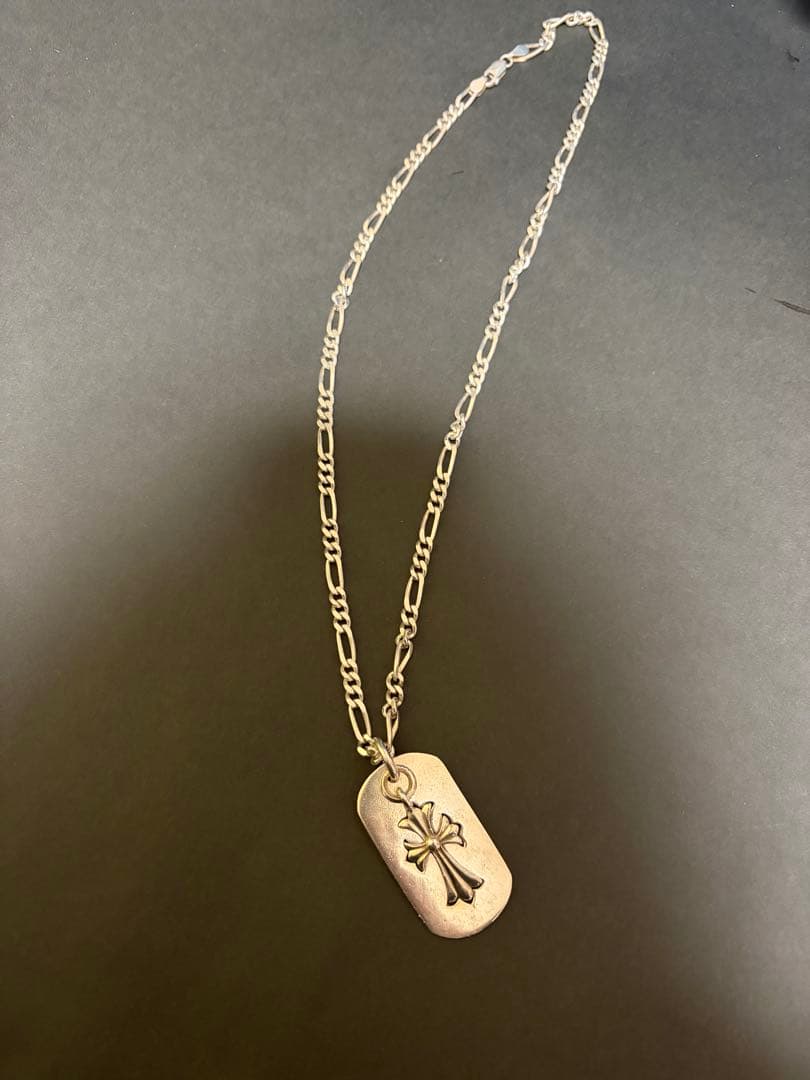 シルバー925 クロス タグ ペンダント ネックレス フィガロチェーン