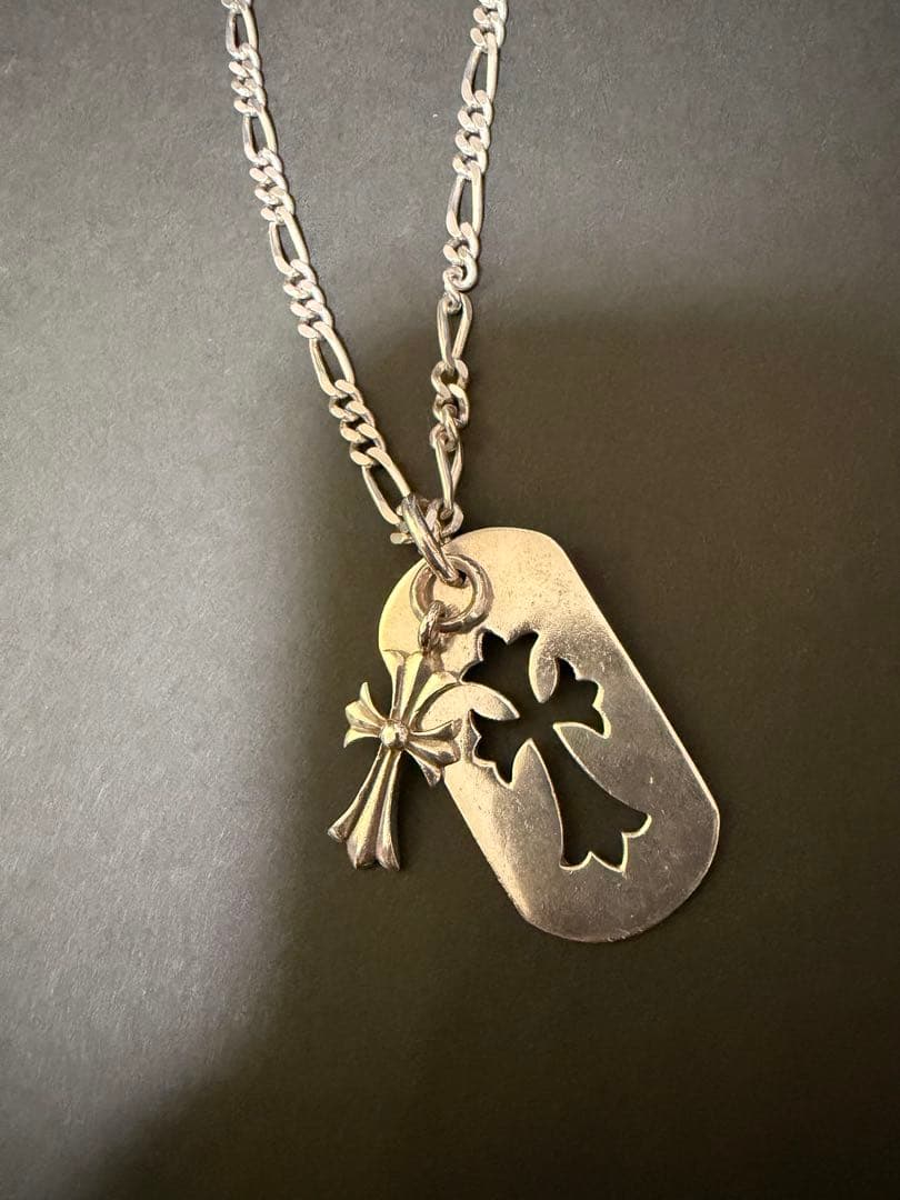 シルバー925 クロス タグ ペンダント ネックレス フィガロチェーン