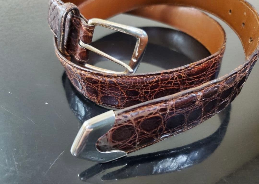 Malo イタリア製　シルバー925 クロコダイルベルト ブラウン 85cm