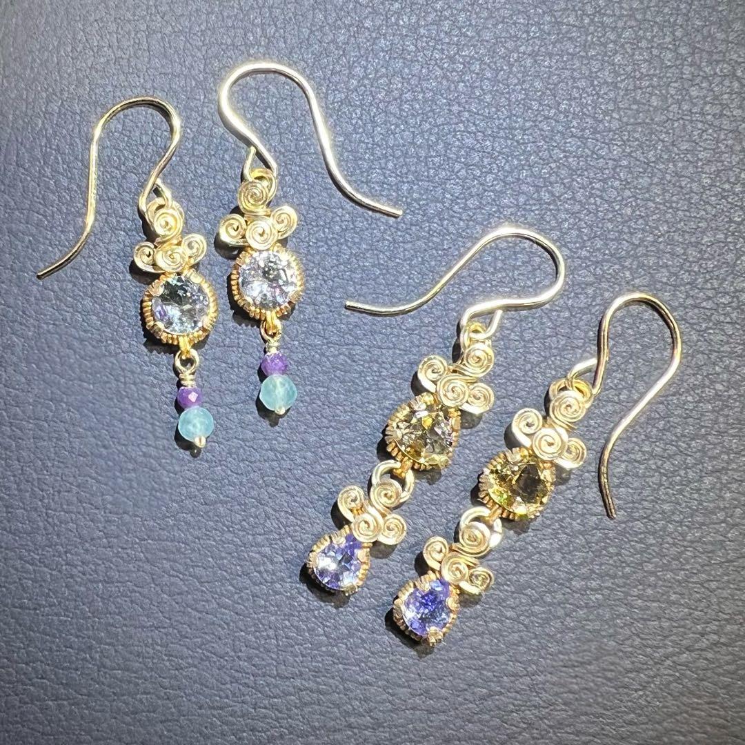 【for おうがっちょ様】タンザナイト＆ゾイサイト　ピアス2点　14kgf