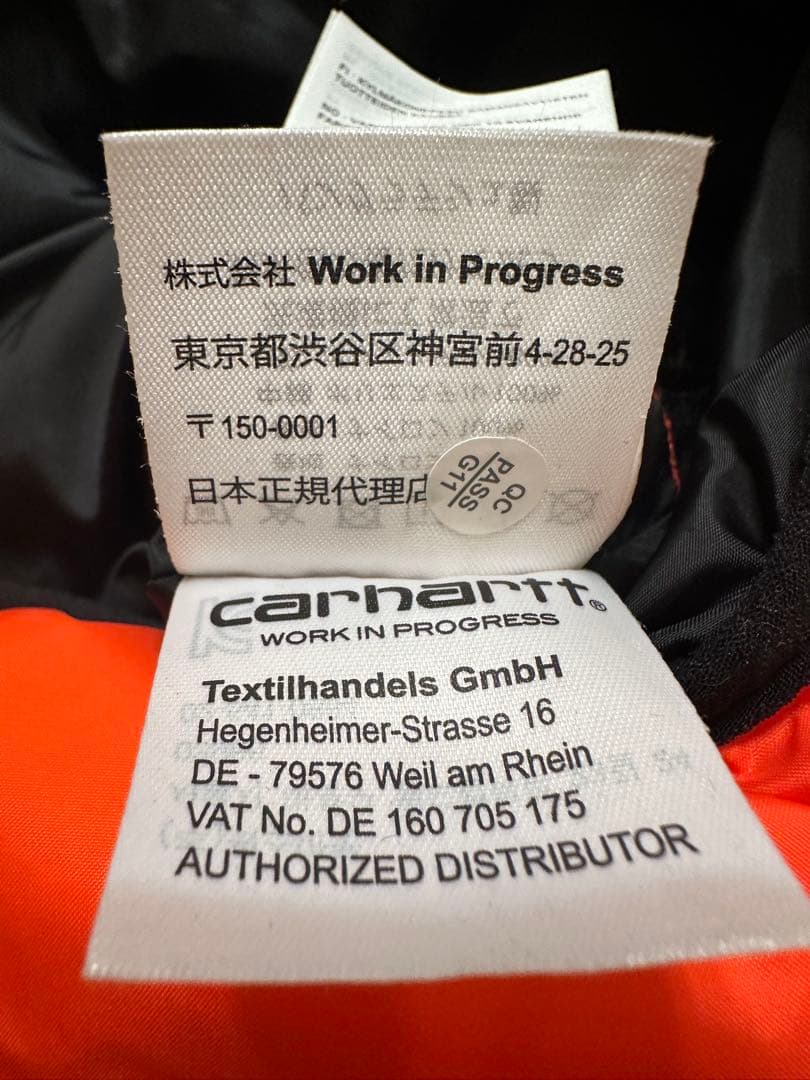 美品/Carhartt オレンジ 中綿ジャンパーフード付き カーハート