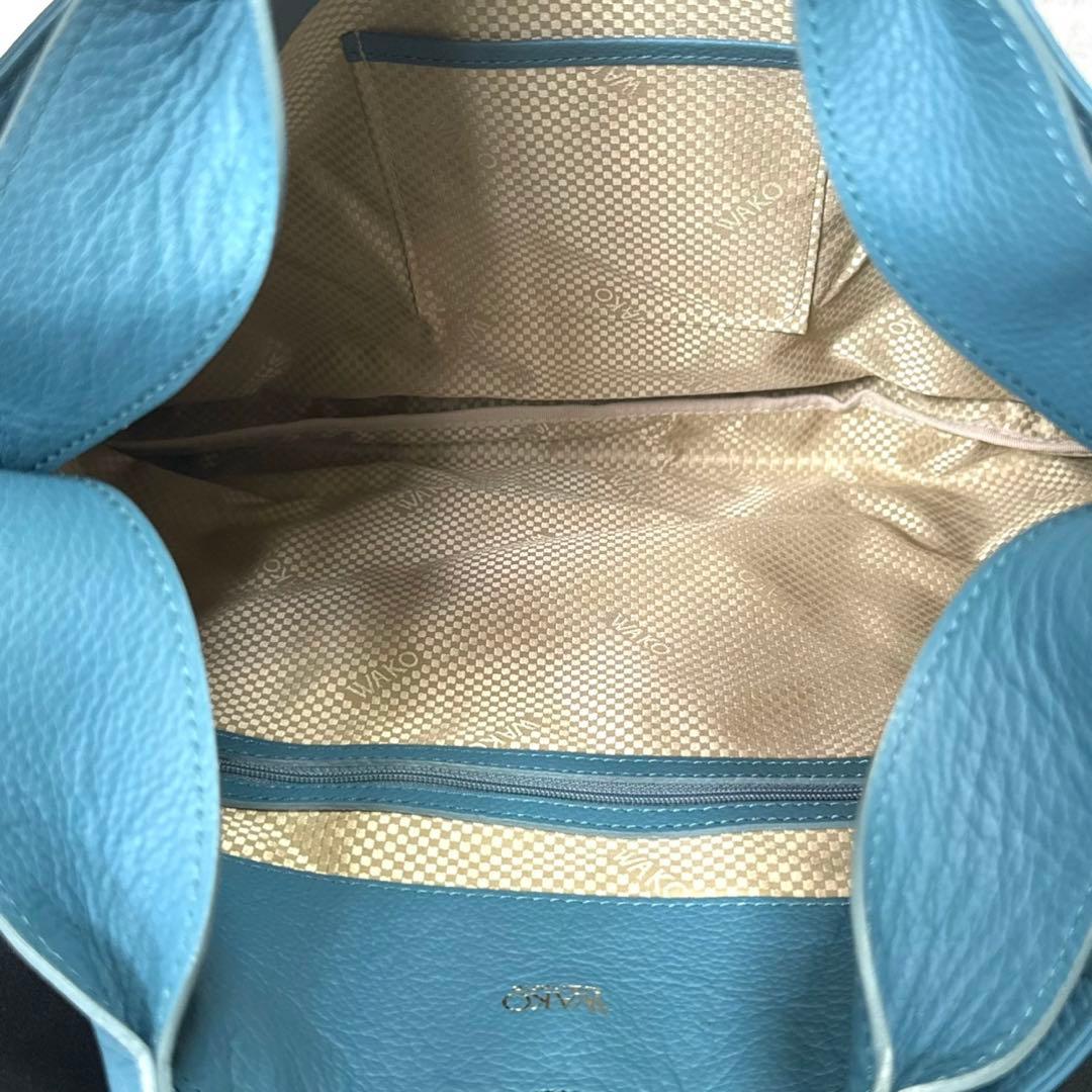 【美品】WAKO 銀座和光 シボ革 レザー ライトブルー A4 ハンドバッグ