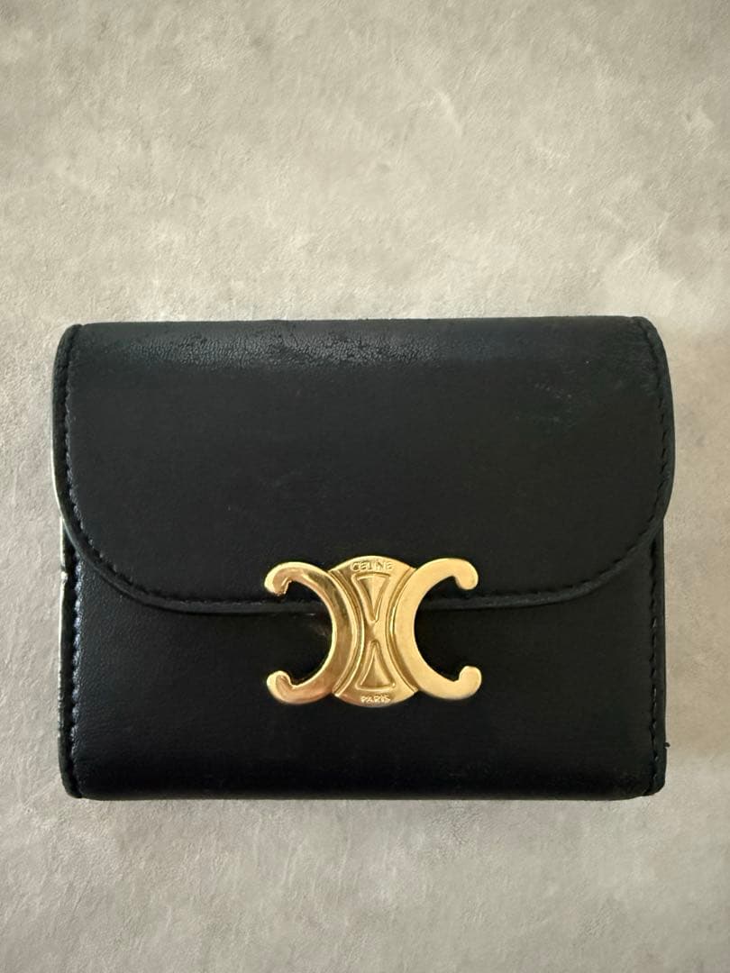 CELINE 二つ折り財布 黒 ゴールド金具