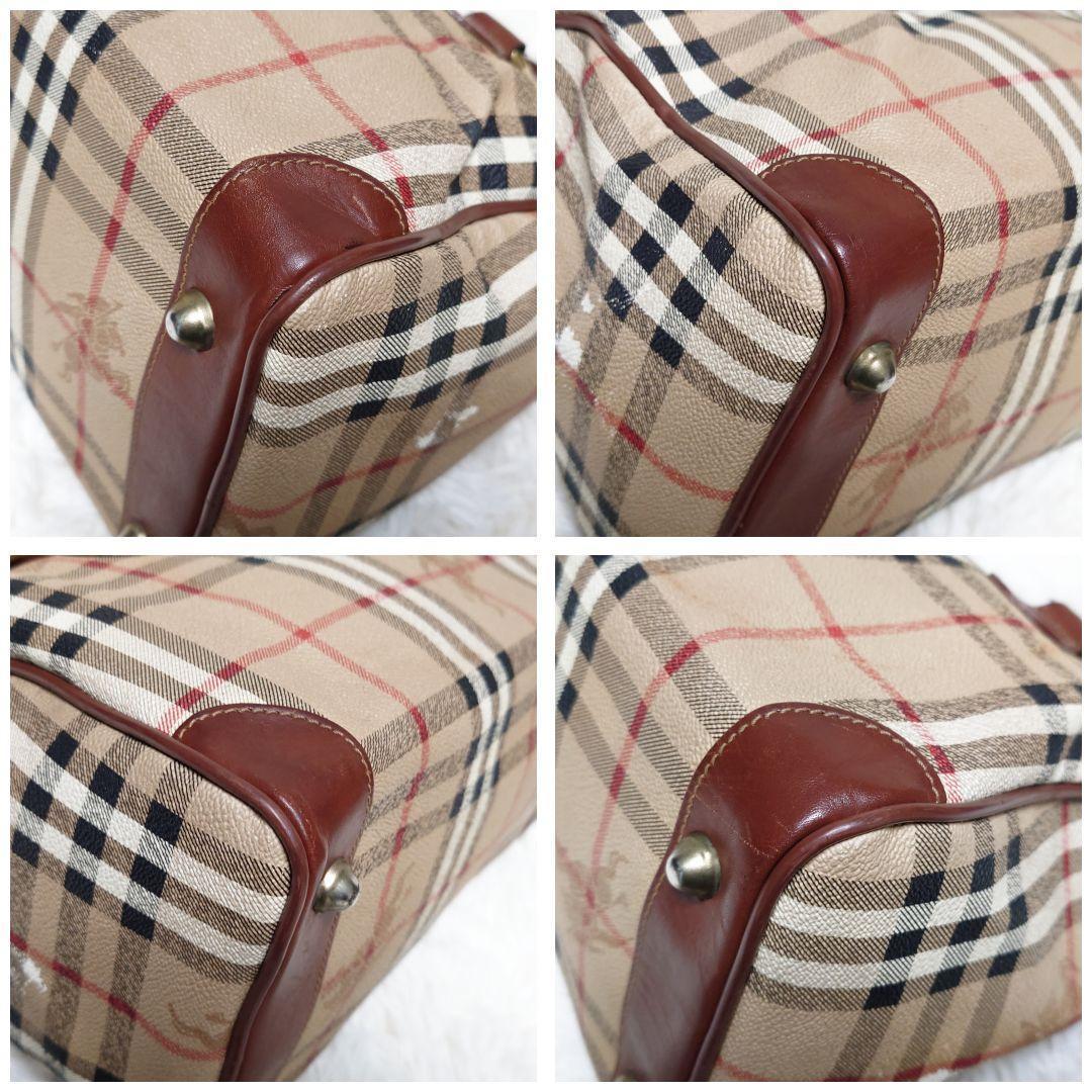 バーバリー ミニボストン ハンドバッグ ノバチェック PVC レザー ブラウン