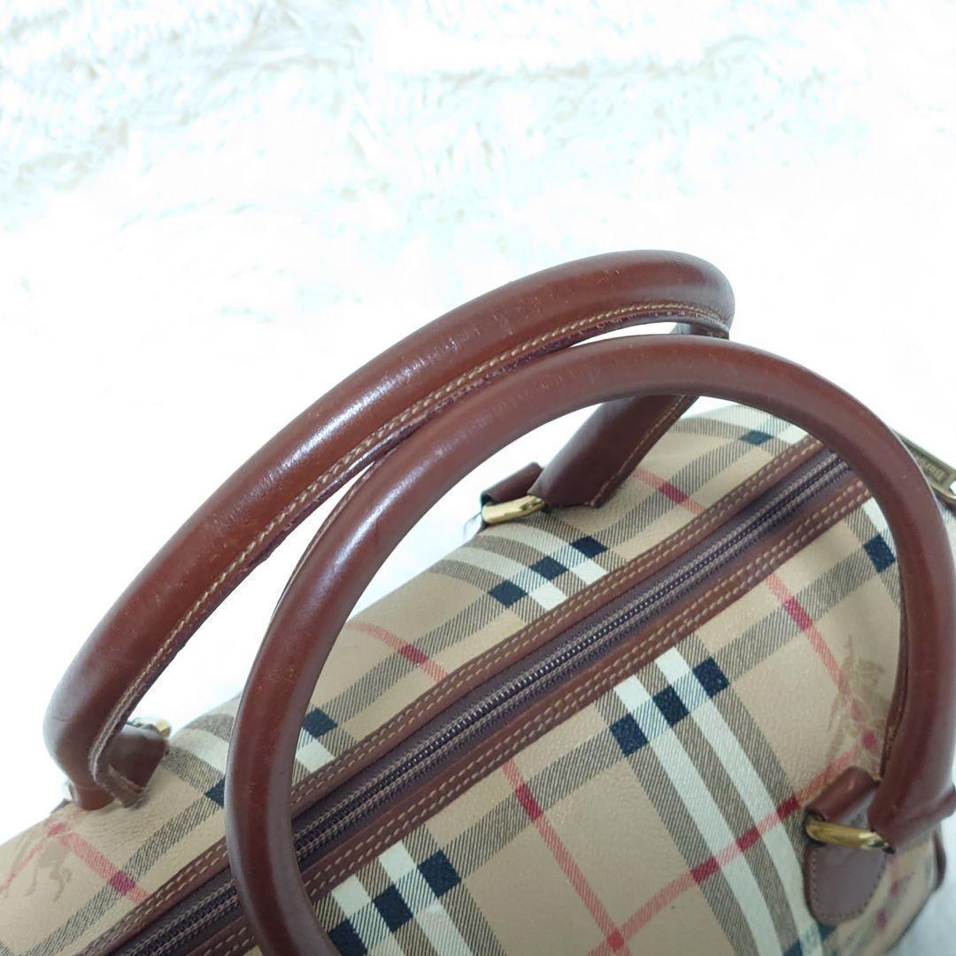 バーバリー ミニボストン ハンドバッグ ノバチェック PVC レザー ブラウン