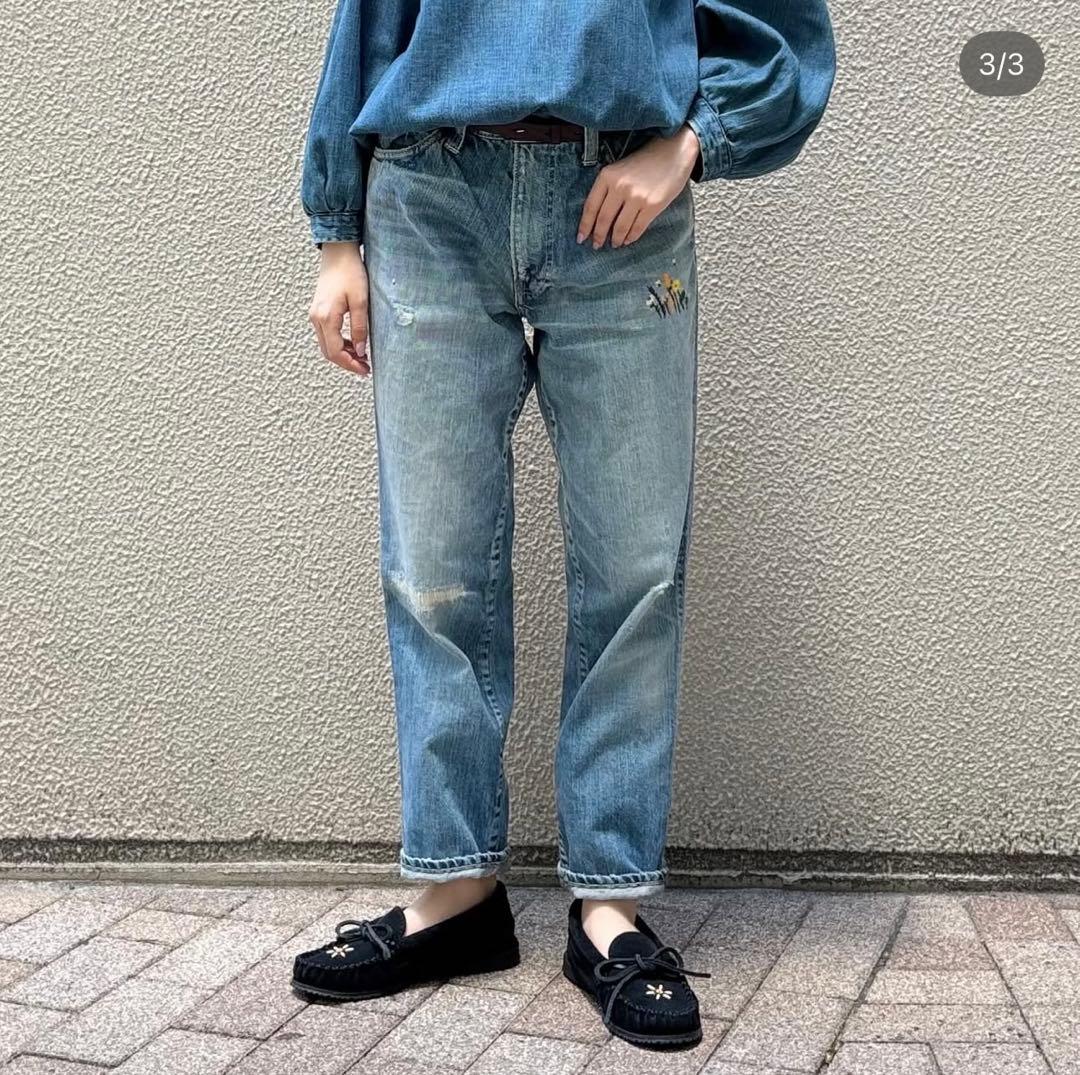 【1/31まで価格】 45R 再び ライ麦デニム クロスビー５　ハッチとお花刺繍