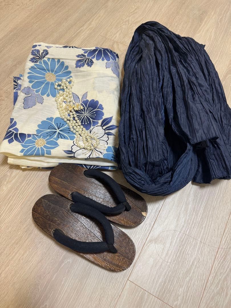 【本日(7/20)19時まで】花柄 浴衣・帯・下駄セット レディース