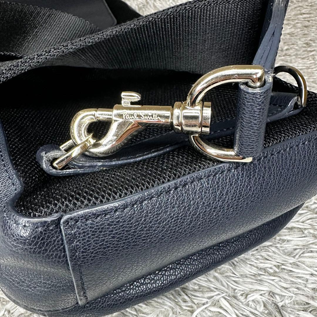 【極美品】ポールスミス　ショルダーバッグ マルチストライプ　ネイビー　レザー