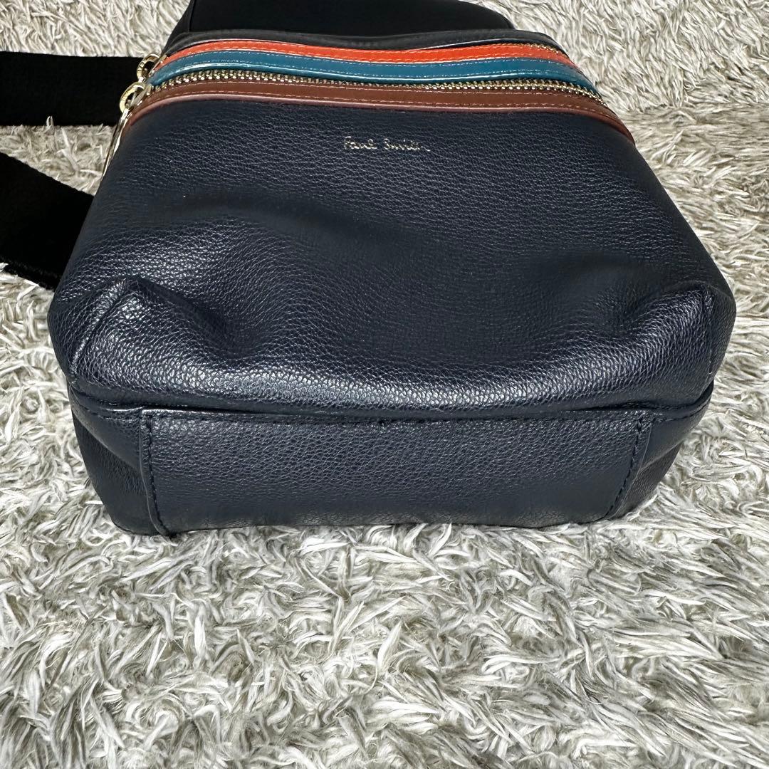 【極美品】ポールスミス　ショルダーバッグ マルチストライプ　ネイビー　レザー