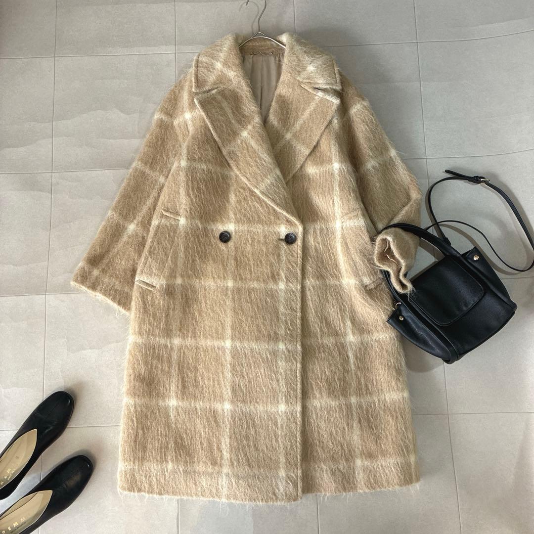 極美品 23区 マンテコ♡アルパカ ウール シャギー チェスターコート チェック