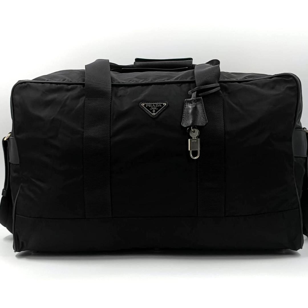 希少✨プラダ 南京錠鍵付き　2way ボストンバッグ 三角ロゴ ナイロン 革 黒