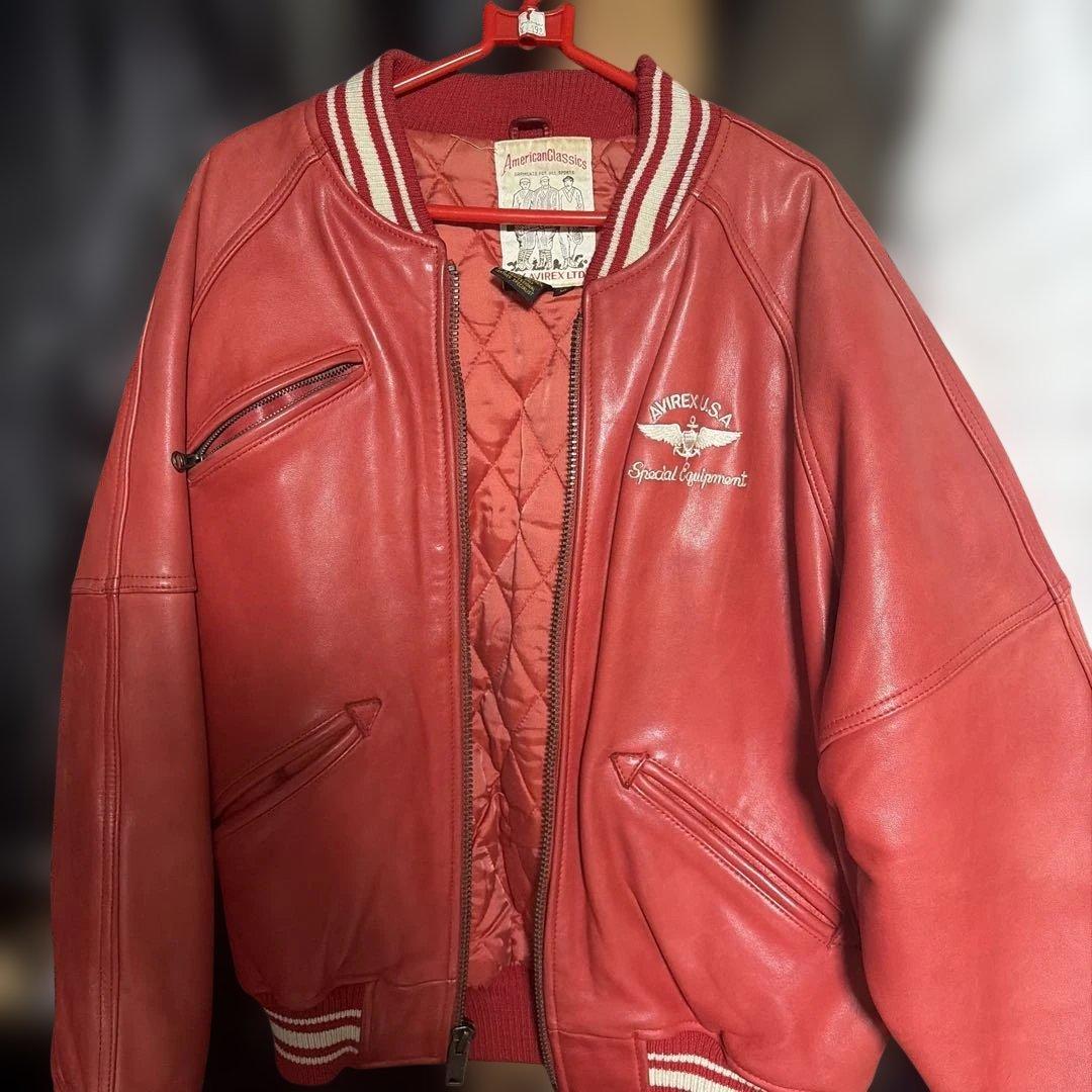 AVIREX レザージャケット XS レッド　赤 牛革