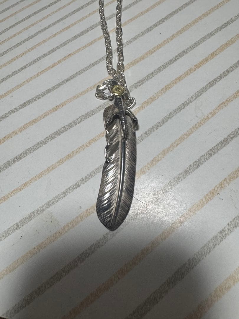 ウイングロック 金メタル 爪付 特大フェザー　チェーンセット　k18 sv925