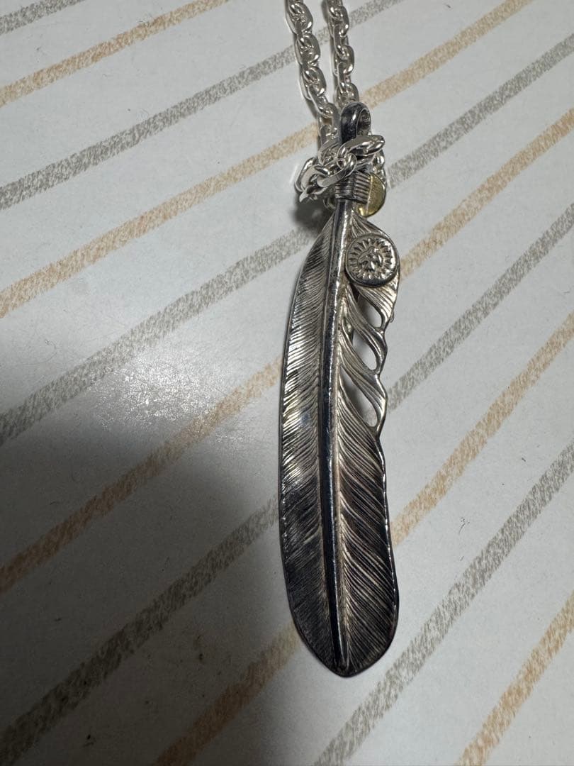 ウイングロック 金メタル 爪付 特大フェザー　チェーンセット　k18 sv925