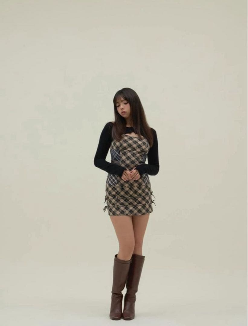 andmary チェックタイトワンピース