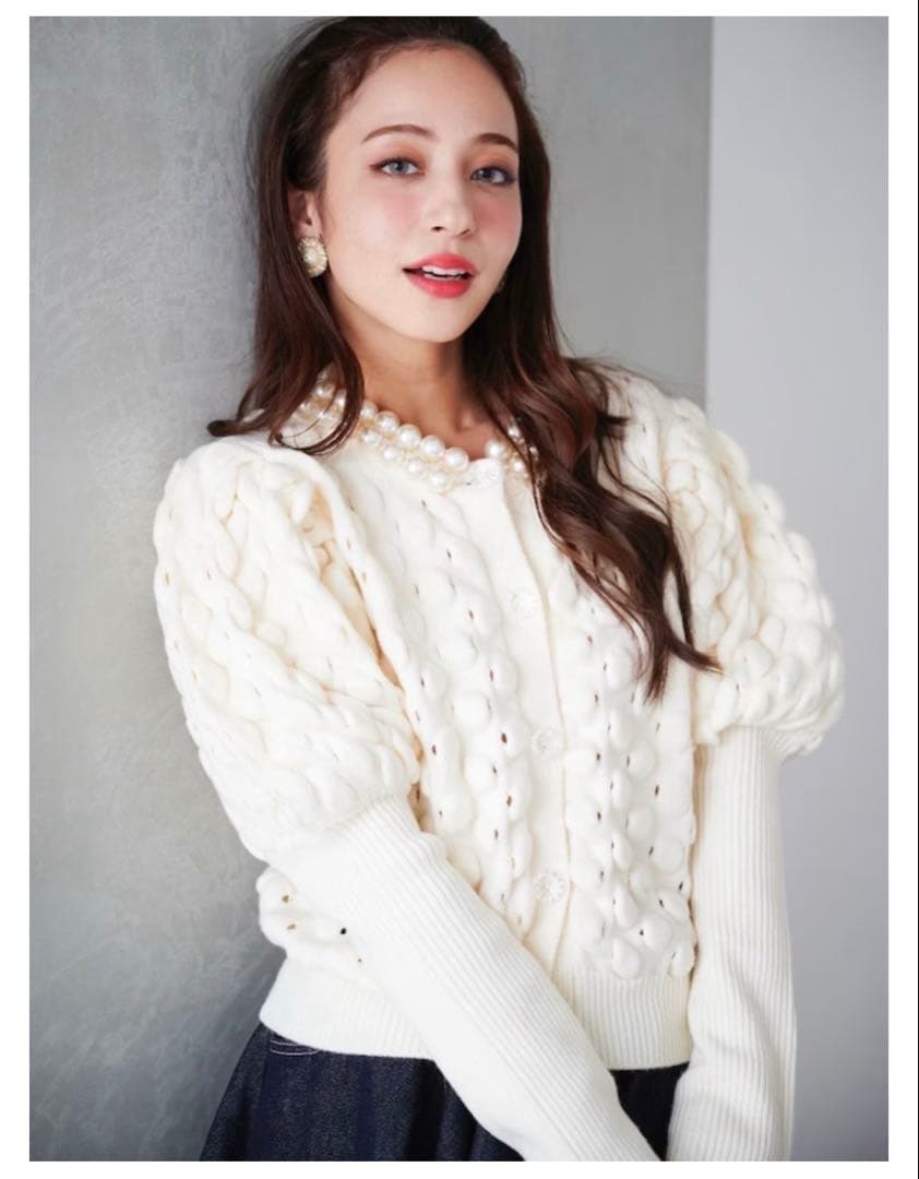 タグ付き新品未使用、パールカーディガン/ホワイト、オブリ、obli、OBLI