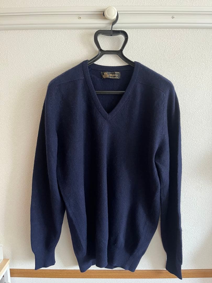 80s スコットランド製　Wolsey カシミヤ Vネック ニット