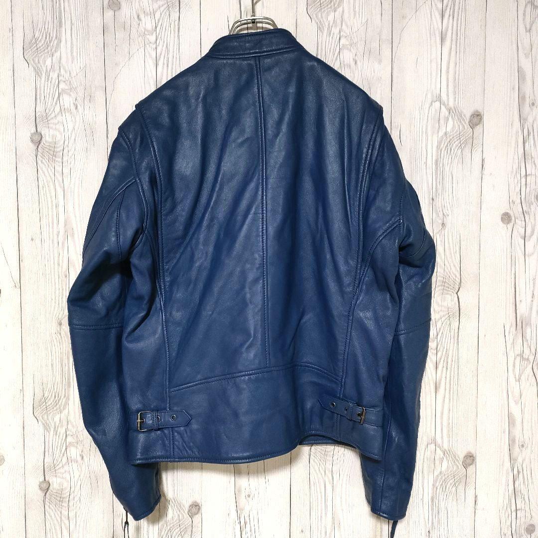 レザージャケット シングルライダース 本革 ラムレザー 羊革 青 XL