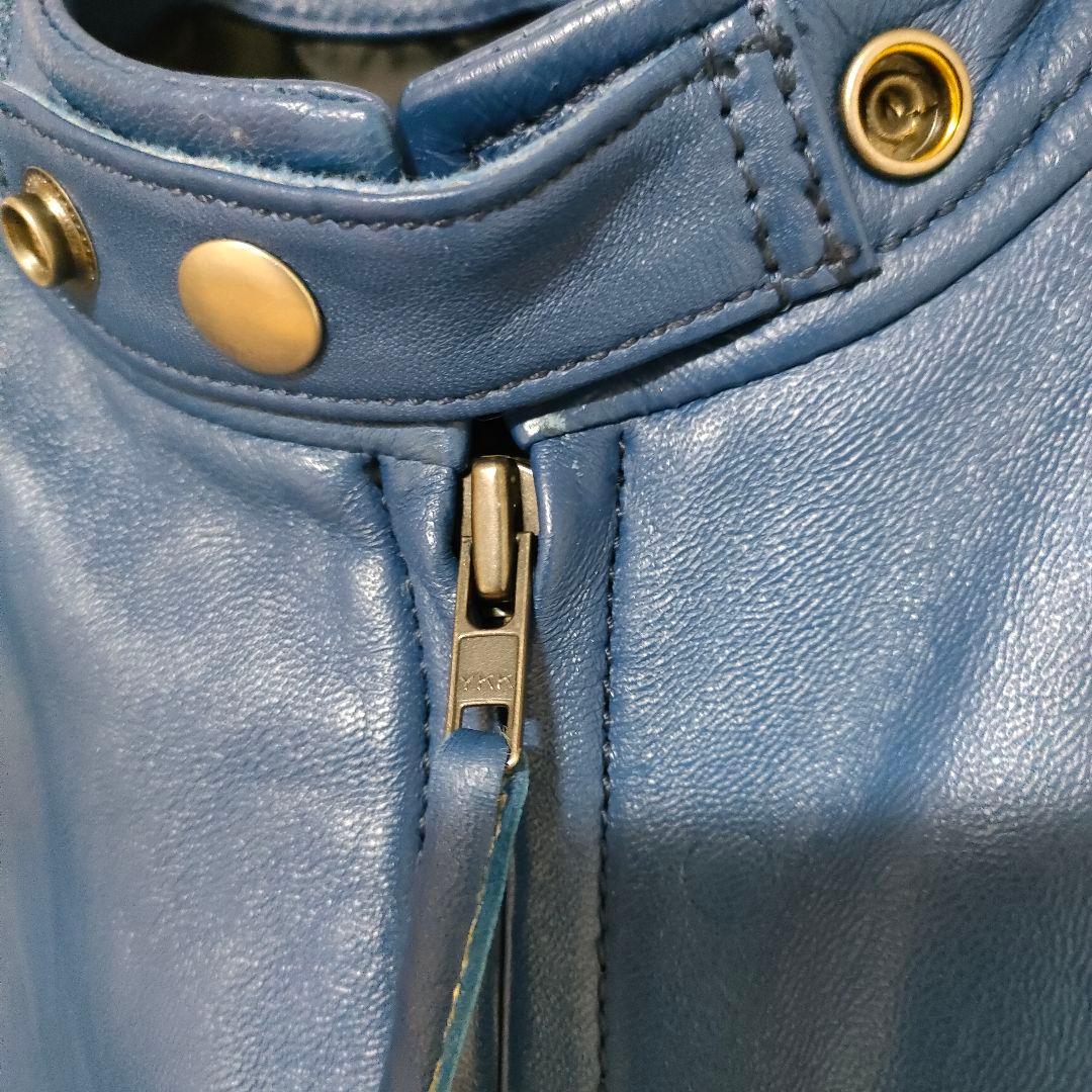 レザージャケット シングルライダース 本革 ラムレザー 羊革 青 XL