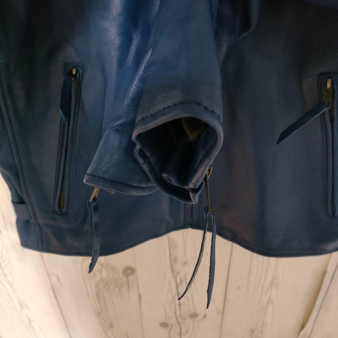 レザージャケット シングルライダース 本革 ラムレザー 羊革 青 XL