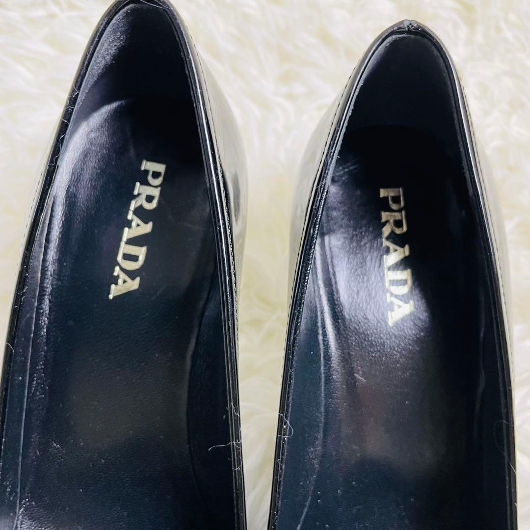 PRADA プラダ エナメル ローファー パンプス 黒 36.5 ヒール6cm